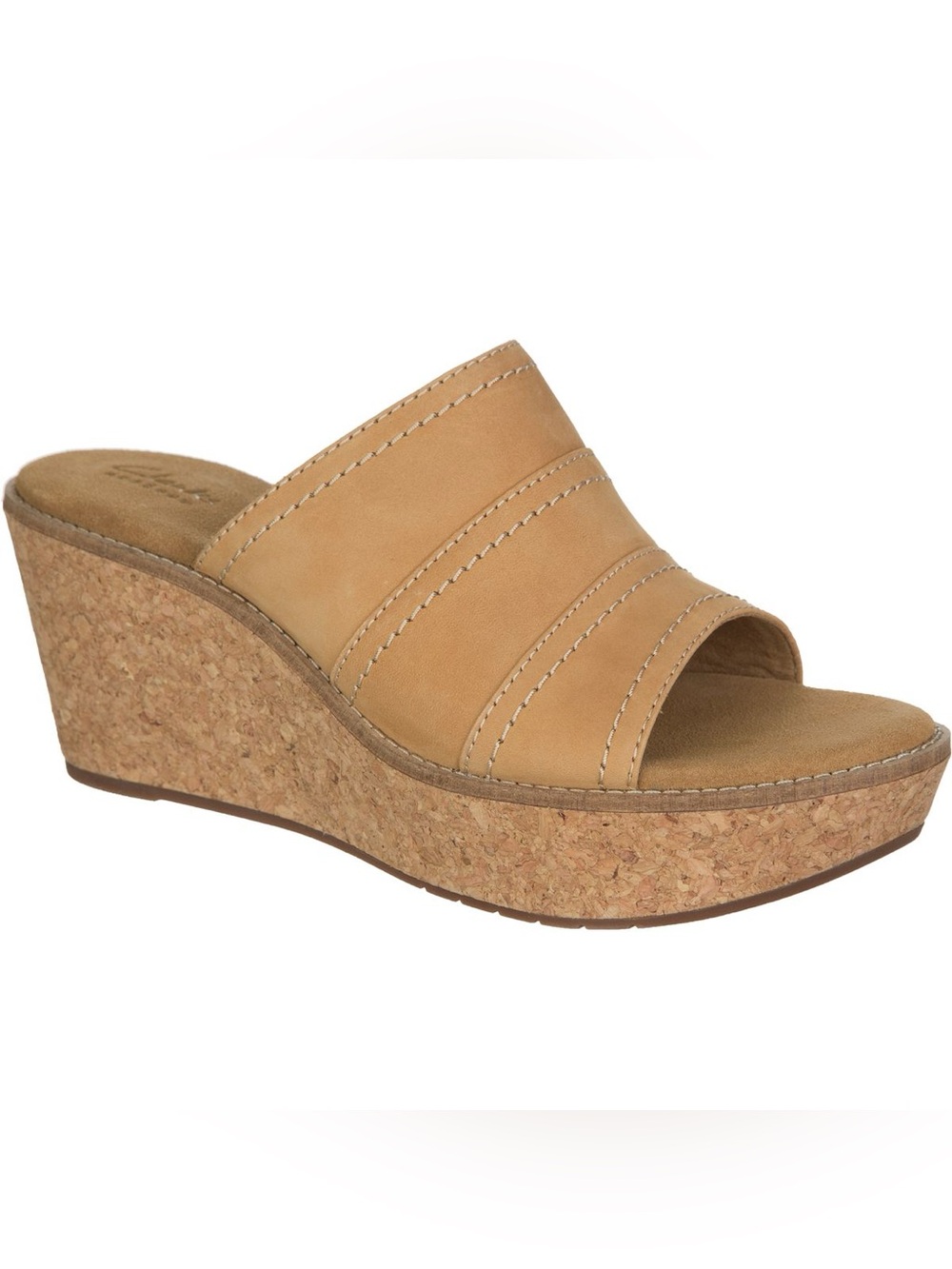 Like New CLARKS Aisley Lily Womens Cork Wedge Mule Sandals size 9 1/2